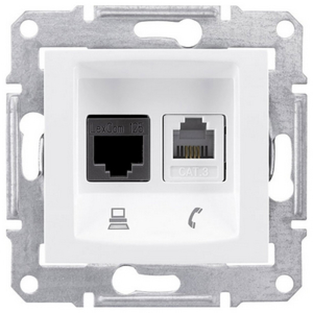 Розетка компьютерная RJ45 cat5e UTP + телефонная RJ11 Schneider Electric Sedna Белый SDN5100121